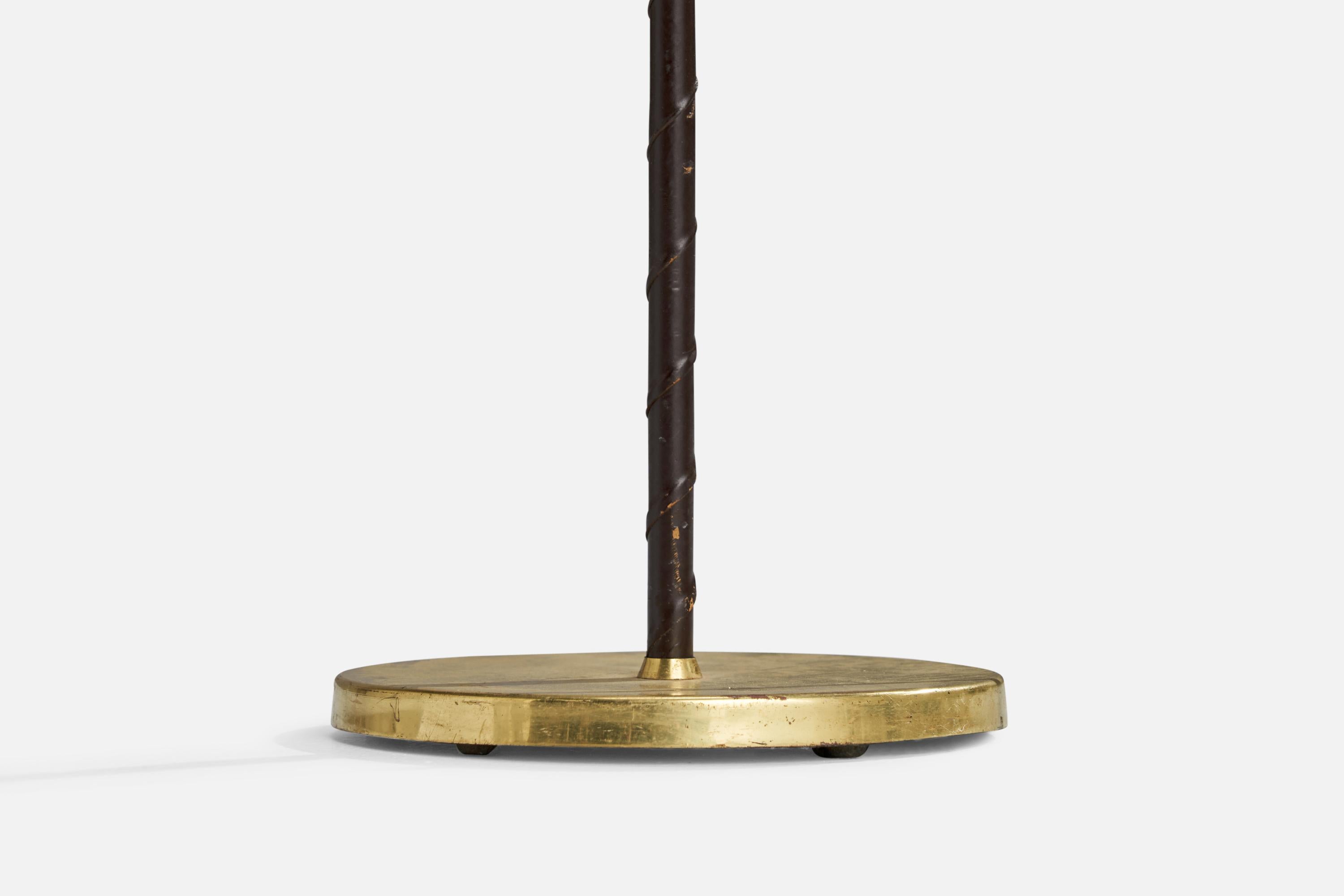 Falkenbergs Belysning, Floor Lamp, Brass, Leather, Fabric, 1950s For Sale 2