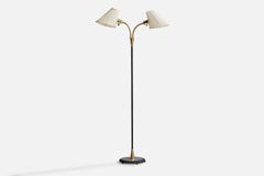 Falkenbergs Belysning, Floor Lamp, Brass, Metal, Fabric, Sweden, 1950s