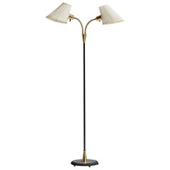 Falkenbergs Belysning, Floor Lamp, Brass, Metal, Fabric, Sweden, 1950s