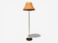 Falkenbergs Belysning, Floor Lamp, Brass, Rattan, Sweden, 1950s