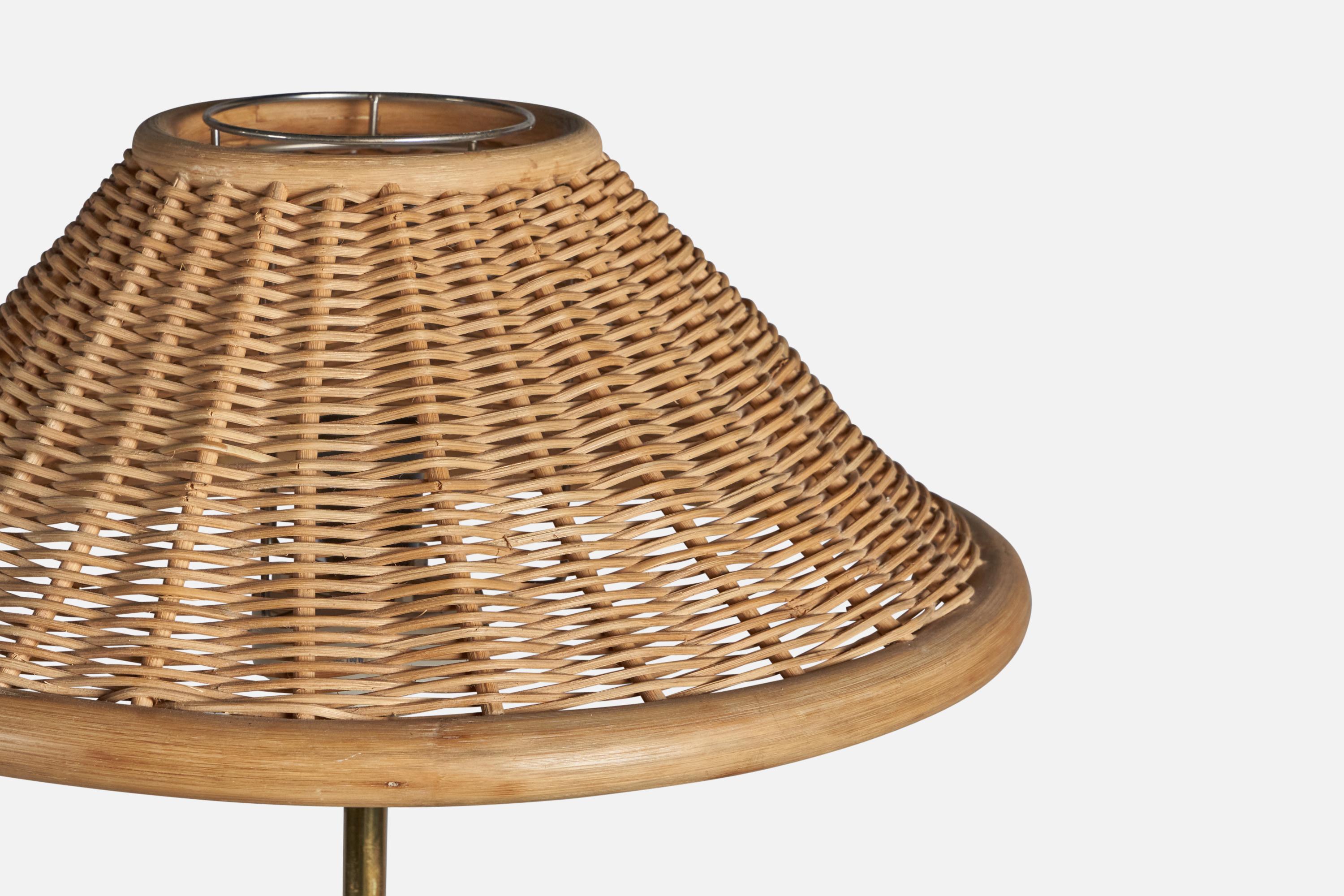 Falkenbergs Belysning, Floor Lamp, Brass, Rattan, Sweden, 1960s In Good Condition For Sale In High Point, NC