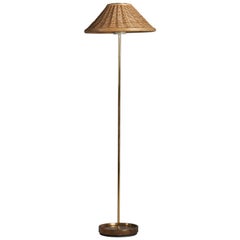 Falkenbergs Belysning, Floor Lamp, Brass, Rattan, Sweden, 1960s