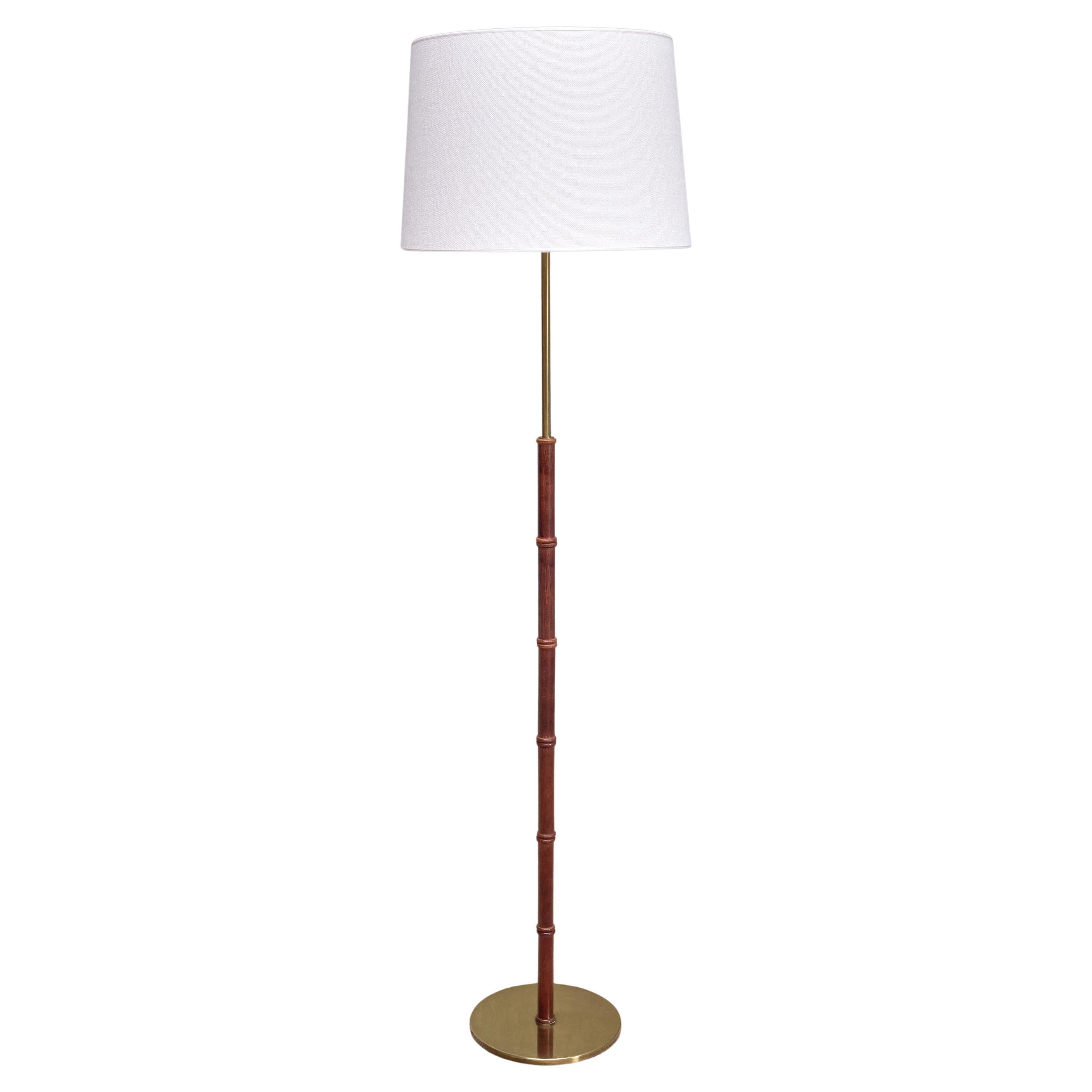 Falkenbergs Belysning Floor Lamp in Oak and Brass, Sweden, 1960s