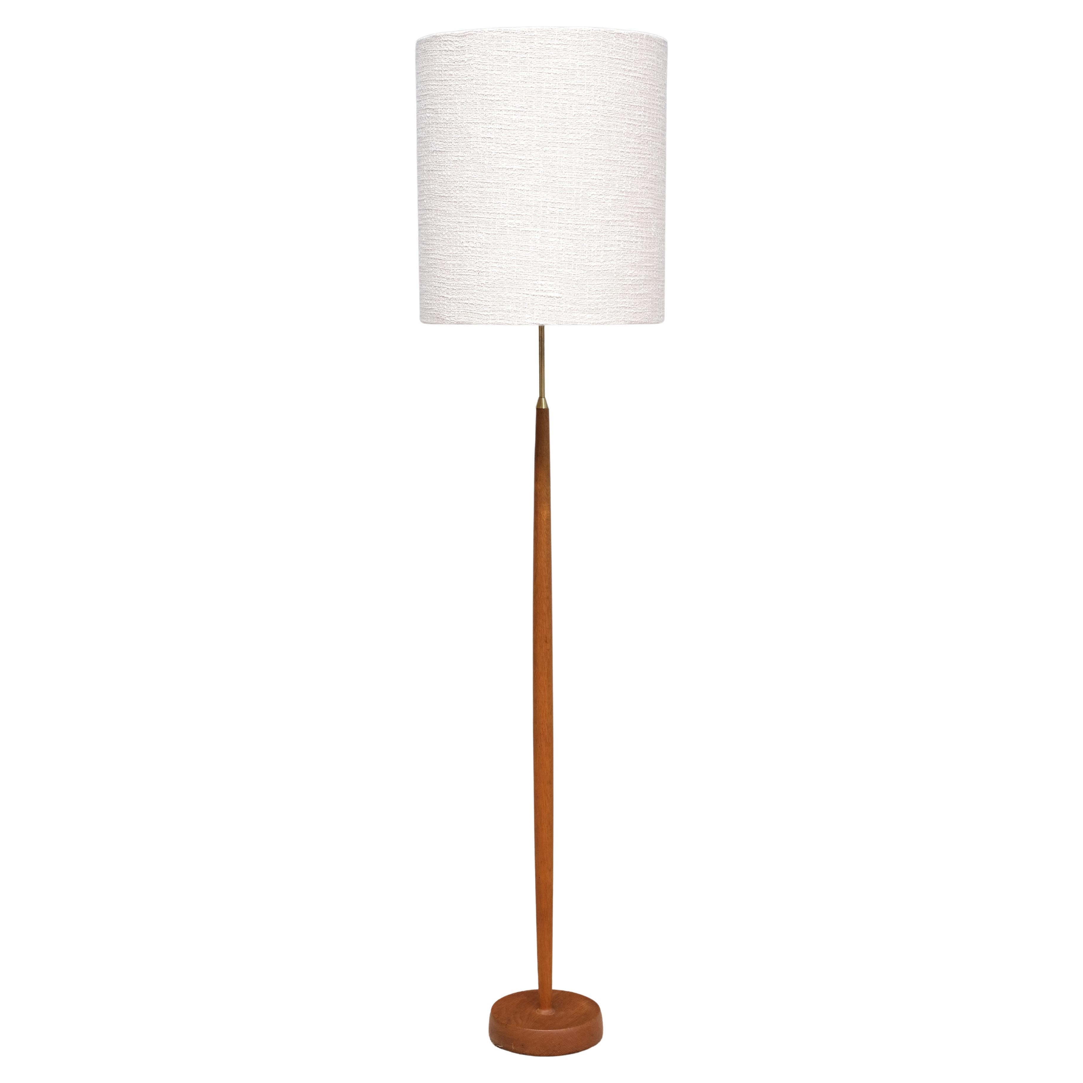 Lampada da terra Falkenbergs Belysning in Oak, ottone, bouclé, Svezia, anni '60 in vendita