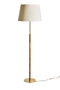 Falkenbergs Belysning Floor Lamp in Wood and Brass, Sweden, 1960s