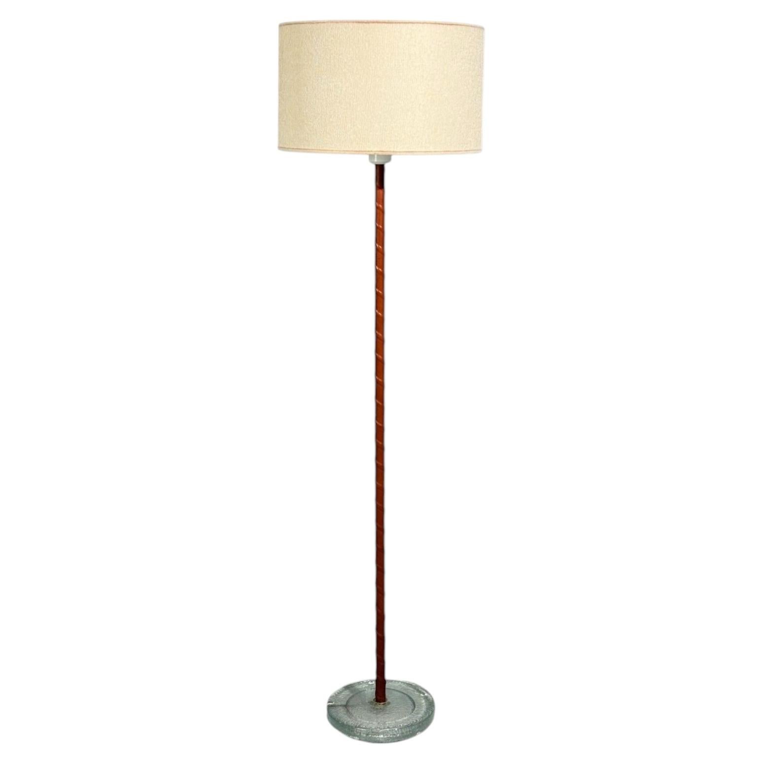 Falkenbergs Belysning, Stehleuchte, Leder, Glas, Schweden, 1960er Jahre