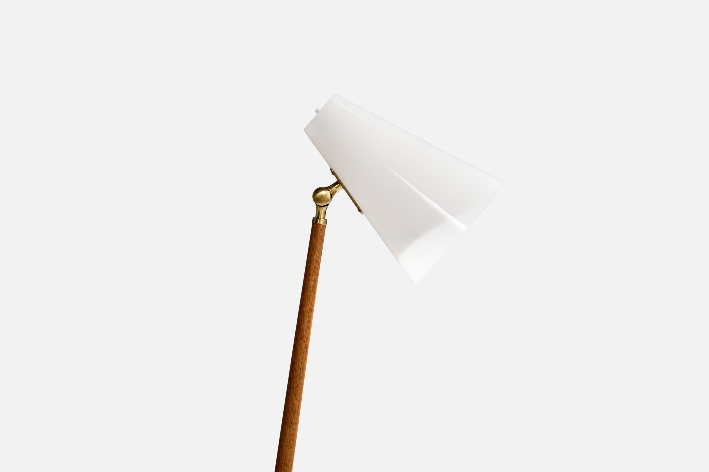 Mid-Century Modern Falkenbergs Belysning, Floor Lamp, Oak, Brass, Acrylic, Sweden, 1960s For Sale