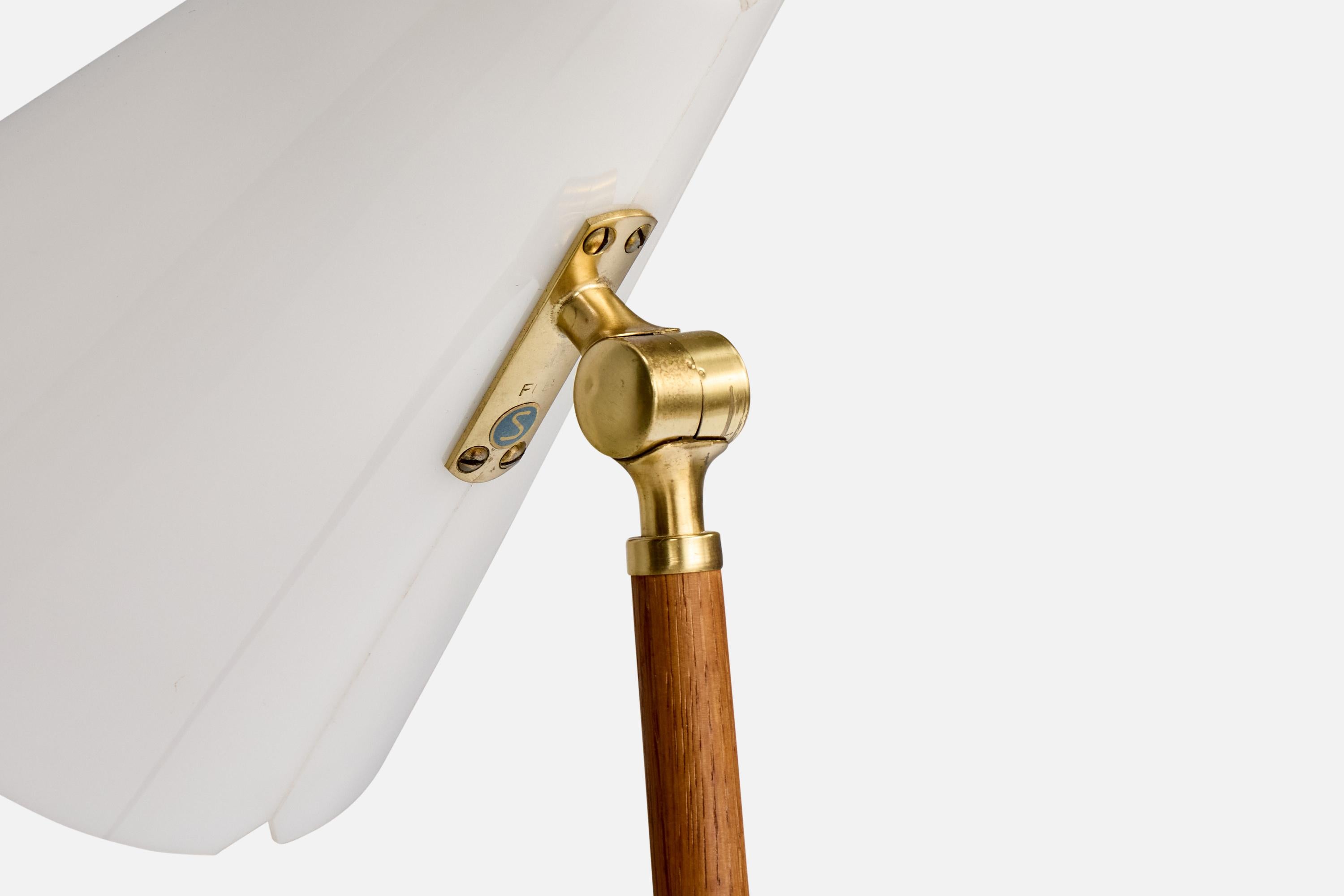 Mid-20th Century Falkenbergs Belysning, Floor Lamp, Oak, Brass, Acrylic, Sweden, 1960s For Sale