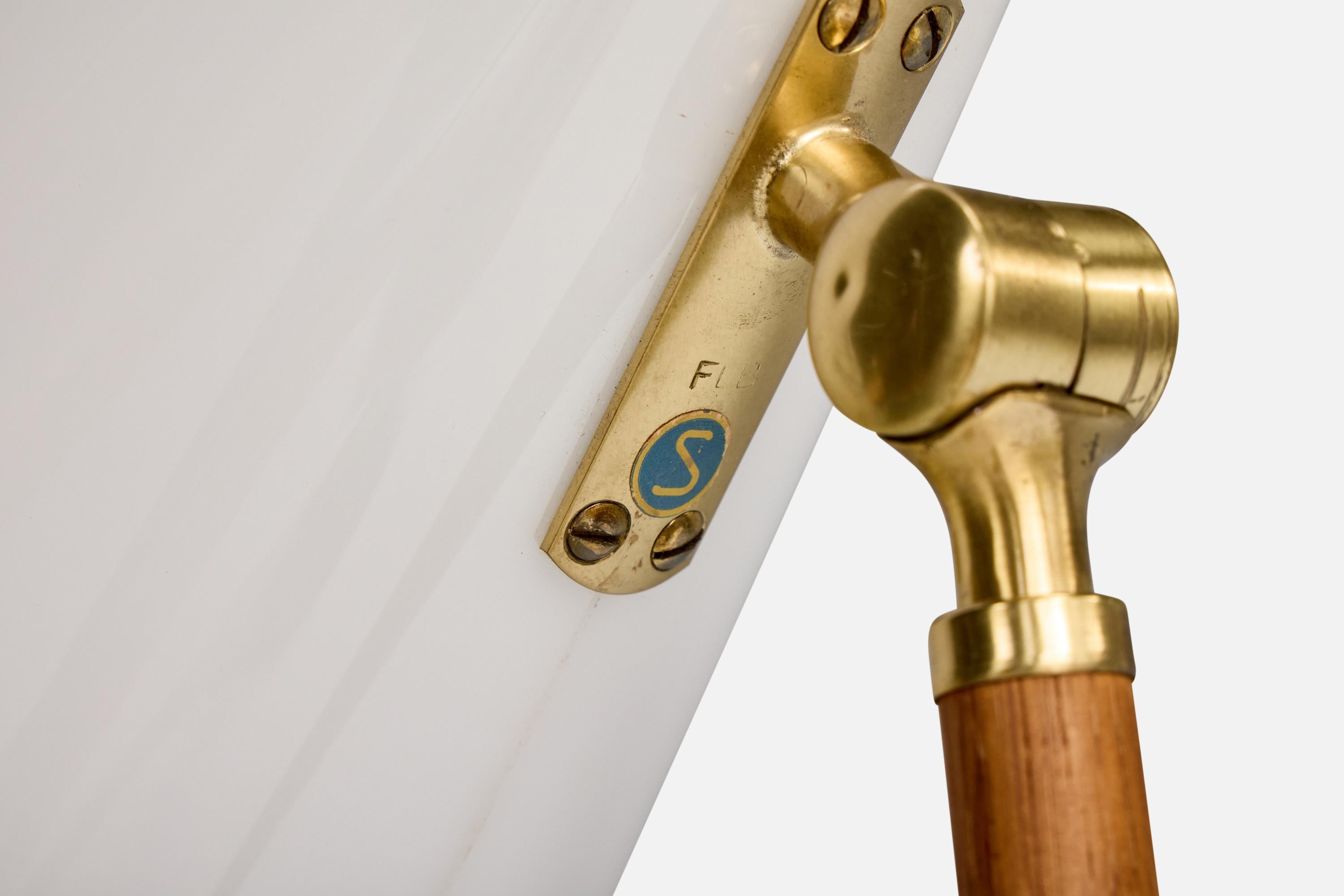 Falkenbergs Belysning, Floor Lamp, Oak, Brass, Acrylic, Sweden, 1960s For Sale 1