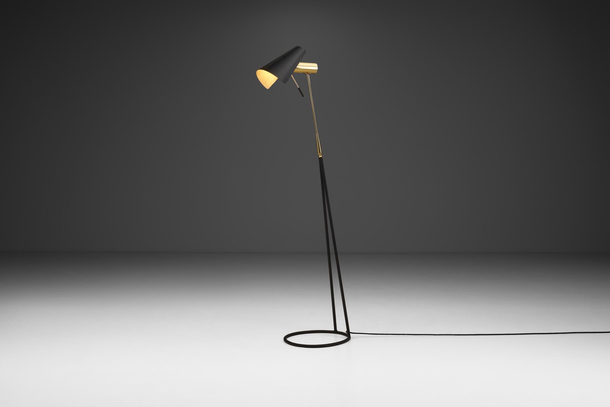 Mid-20th Century Falkenbergs Belysning Floor Lamp with Adjustable Shade, Sweden 1950s For Sale