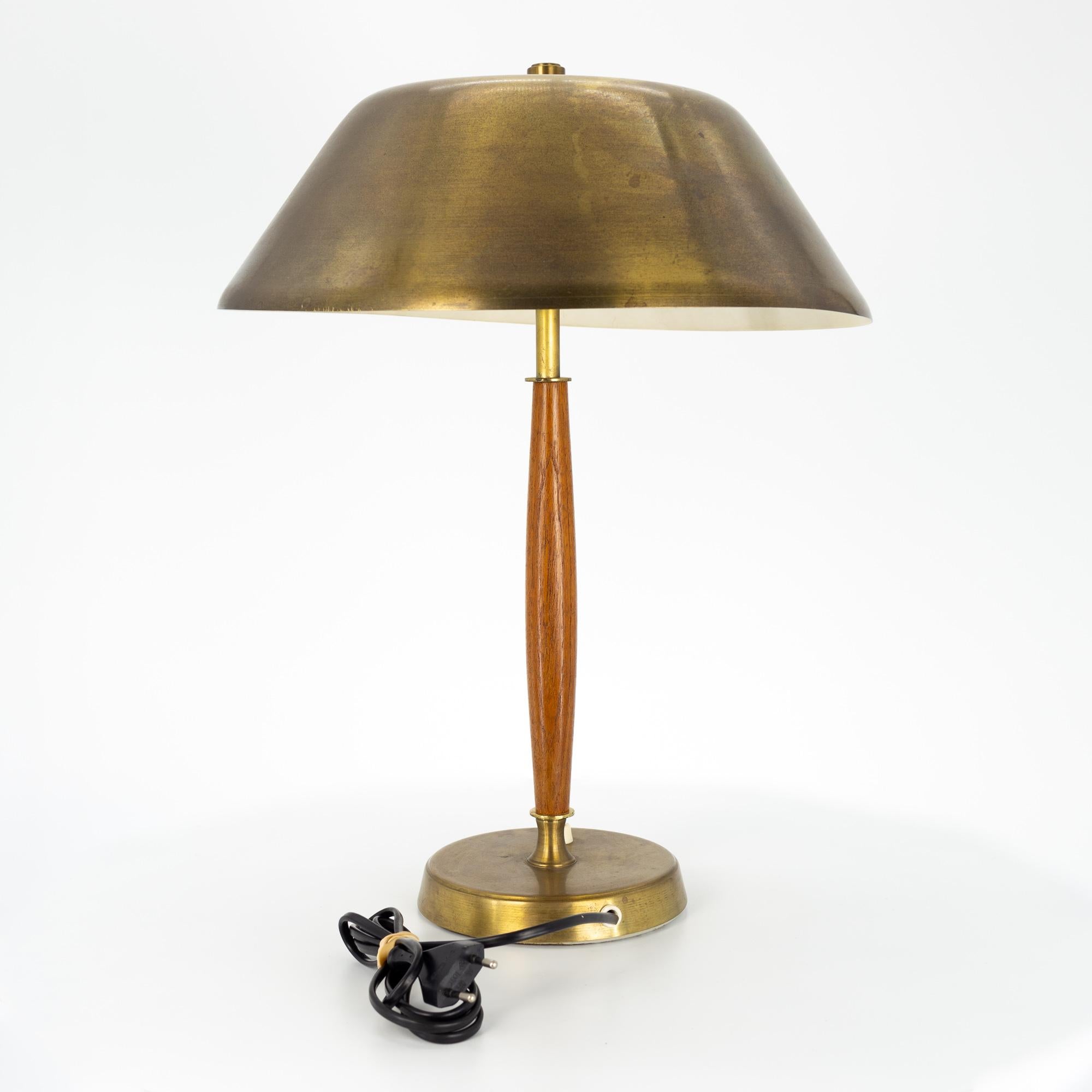 Swedish Falkenbergs Belysning Mid Century Brass and Walnut Table Lamp