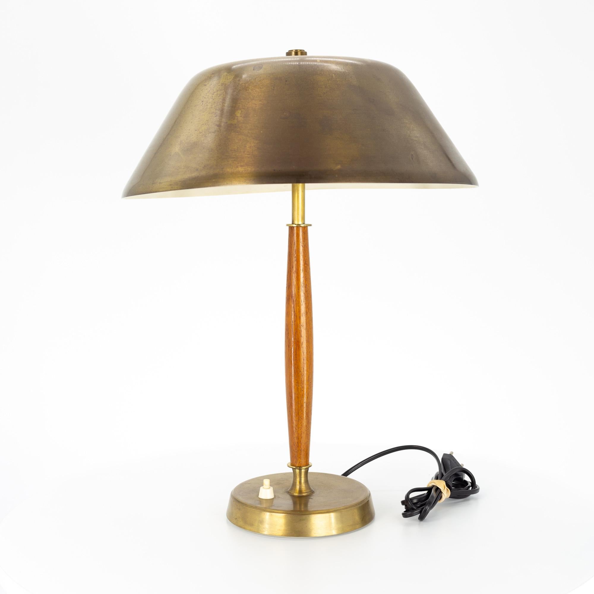 Late 20th Century Falkenbergs Belysning Mid Century Brass and Walnut Table Lamp