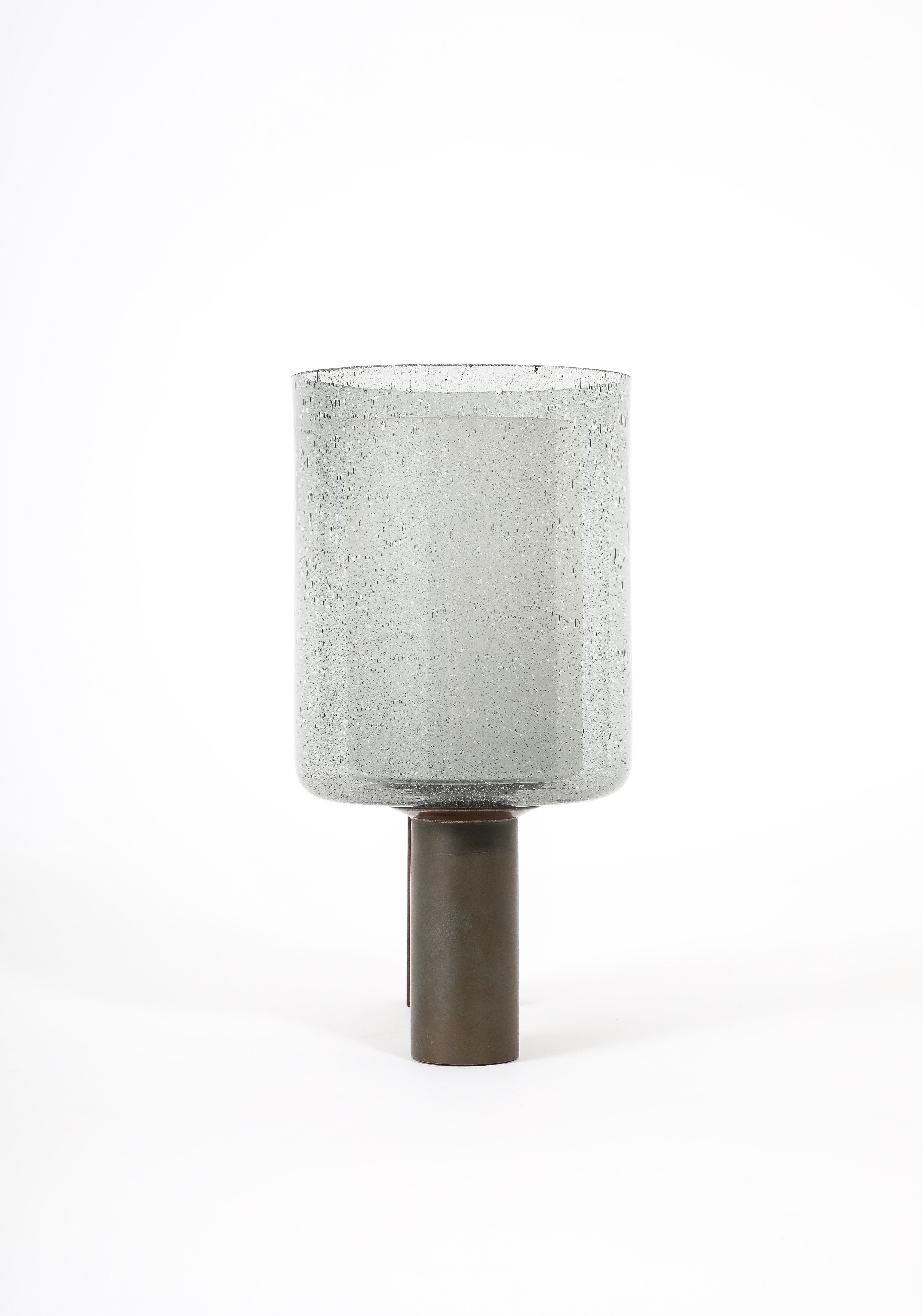 Falkenbergs Belysning Patinated Bronze & Glass Minimalist Sconce - Sweden 1960s In Good Condition For Sale In New York, NY
