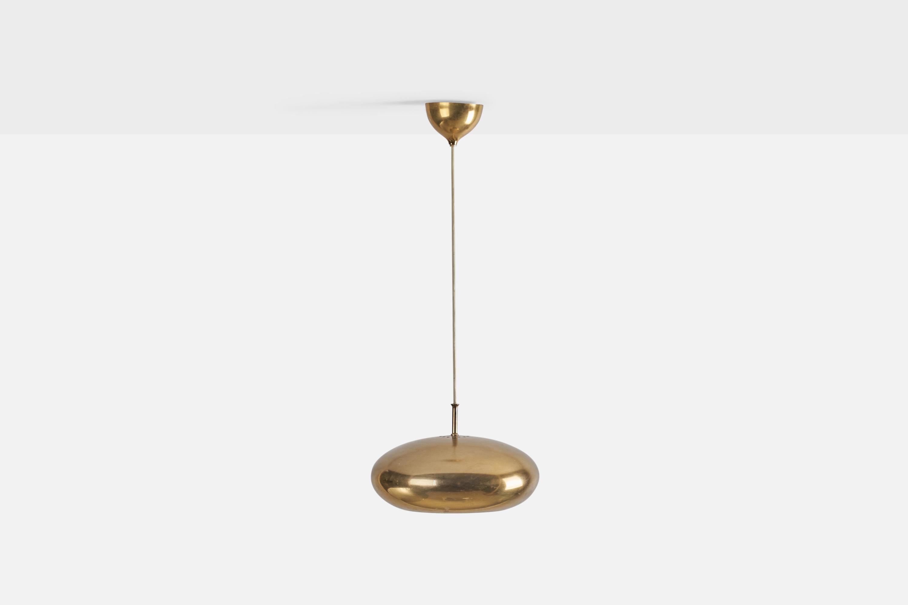 A brass pendant lamp designed and produced by Falkenbergs Belysning, Sweden, 1960s. 

Full drop is 134 cm / 52.75 inches.