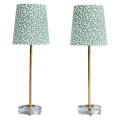 Falkenbergs Belysning, lampes de table, laiton, verre, tissu, Suède, années 1950