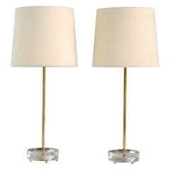 Falkenbergs Belysning, lampes de table, laiton, verre, Suède, années 1950