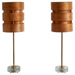 Falkenbergs Belysning, Tischlampen, Glas, Messing, Kiefernholz, Schweden, 1950er Jahre