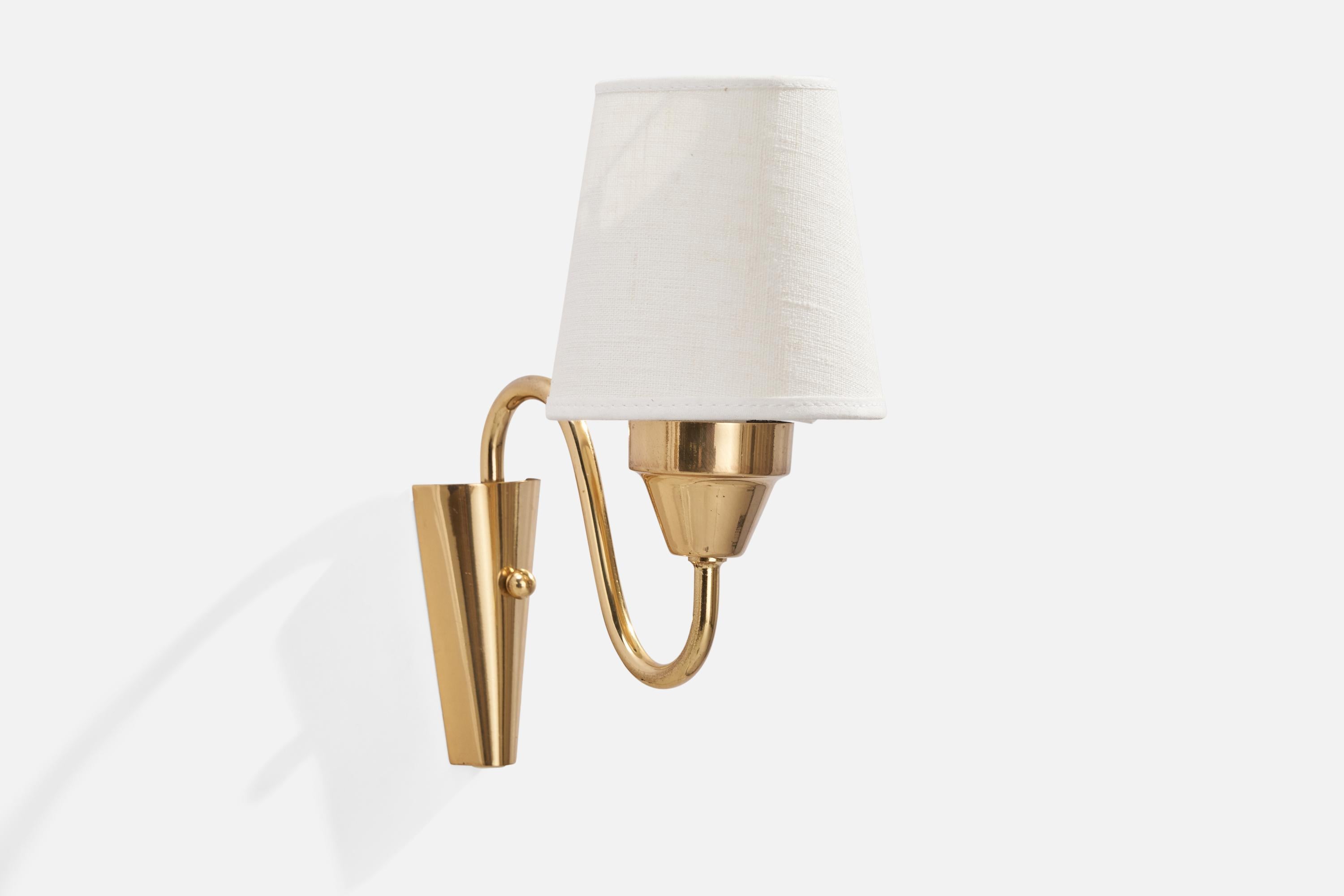 Mid-20th Century Falkenbergs Belysning, Wall Lights, Brass, Fabric, Sweden, 1960s For Sale