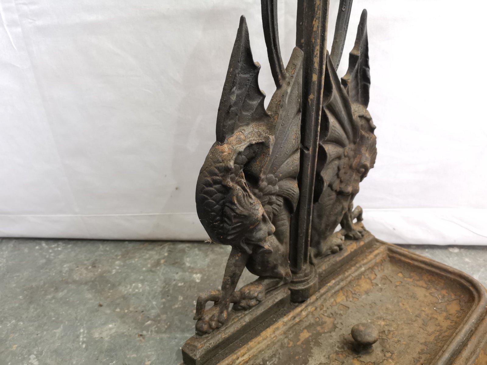 Falkirk, an Aesthetic Movement Cast Iron Stick Stand with Mythical Dragons For Sale 4