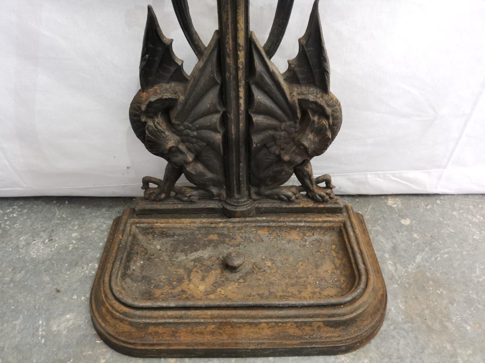 Falkirk, an Aesthetic Movement Cast Iron Stick Stand with Mythical Dragons For Sale 5