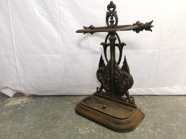 English Falkirk, an Aesthetic Movement Cast Iron Stick Stand with Mythical Dragons For Sale