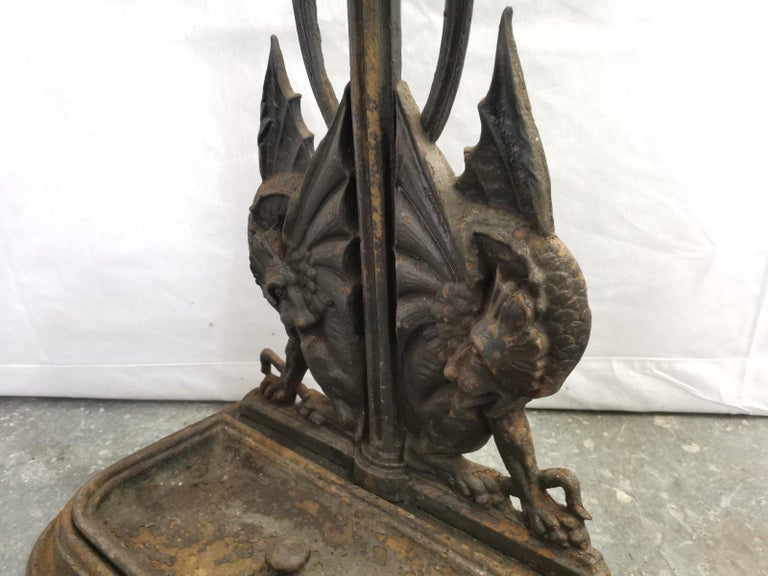 Falkirk, an Aesthetic Movement Cast Iron Stick Stand with Mythical Dragons For Sale 4