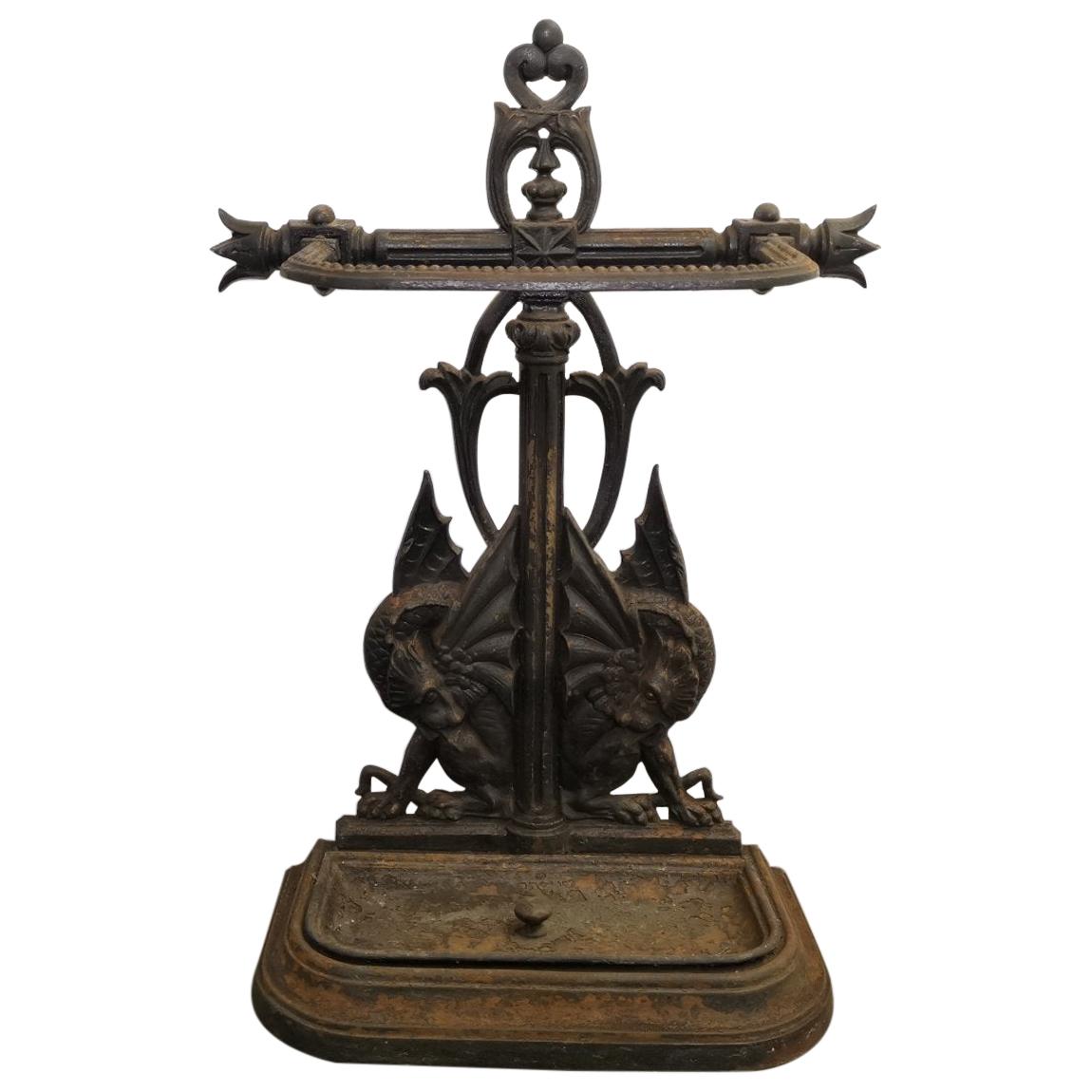Falkirk, an Aesthetic Movement Cast Iron Stick Stand with Mythical Dragons