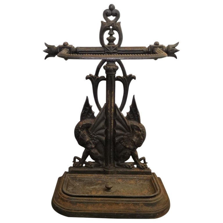 Falkirk, an Aesthetic Movement Cast Iron Stick Stand with Mythical Dragons For Sale