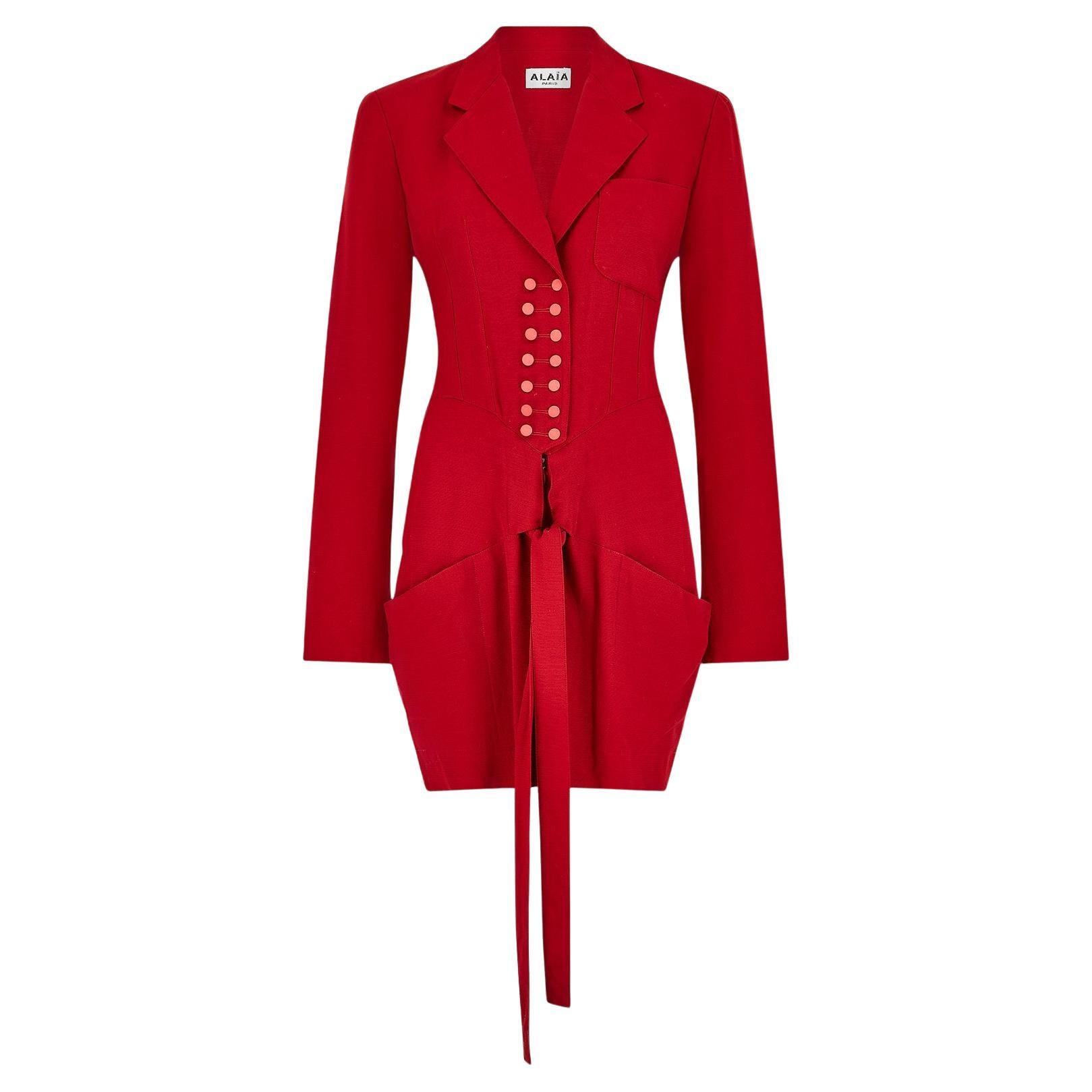 Automne 1988 documenté Alaia Red Corset Style Jacket en vente