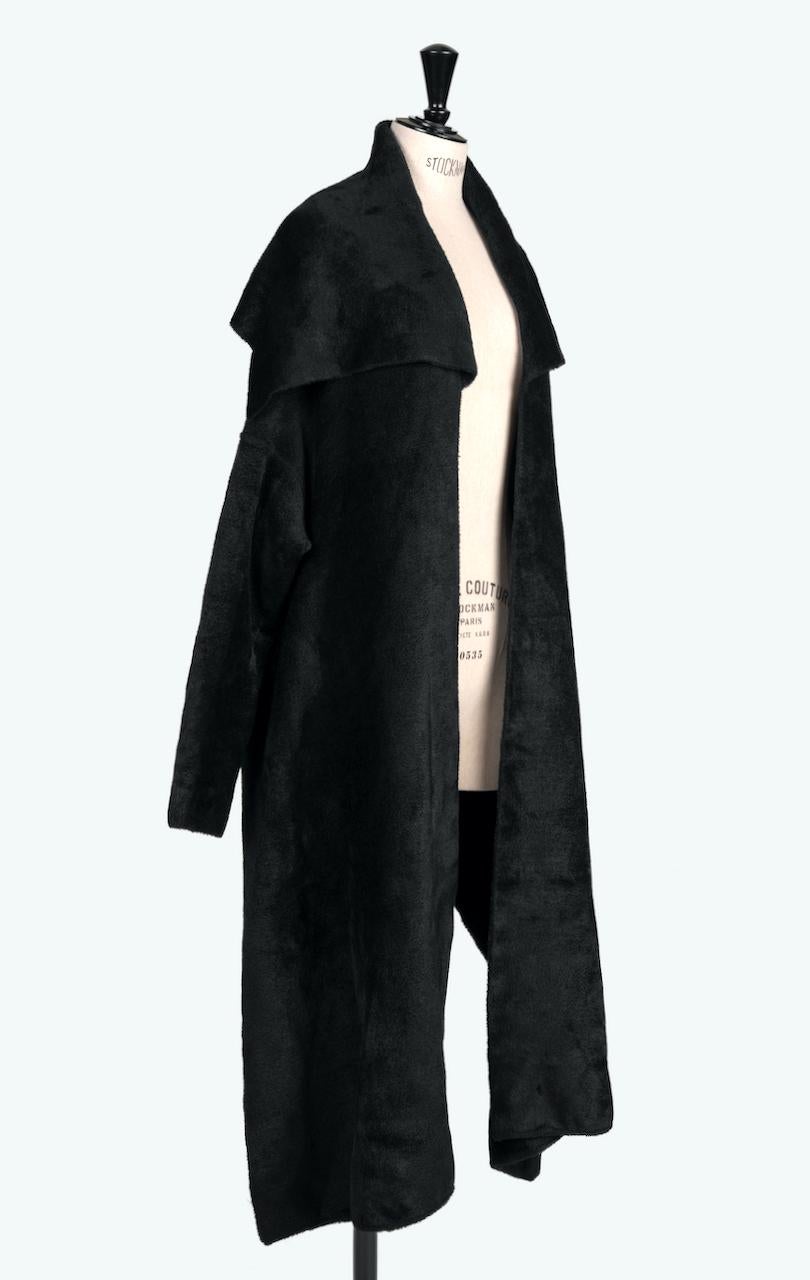 Nero Autunno 1989 Azzedine Alaïa - Giacca con collo a scialle in maglia di velluto nero aperta sul davanti in vendita