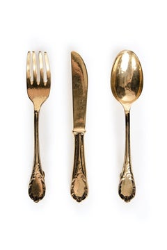 Fall 1989 MOSCHINO Dinner Cutlery Fork Knife and Spoon Brooch Full Set with Box