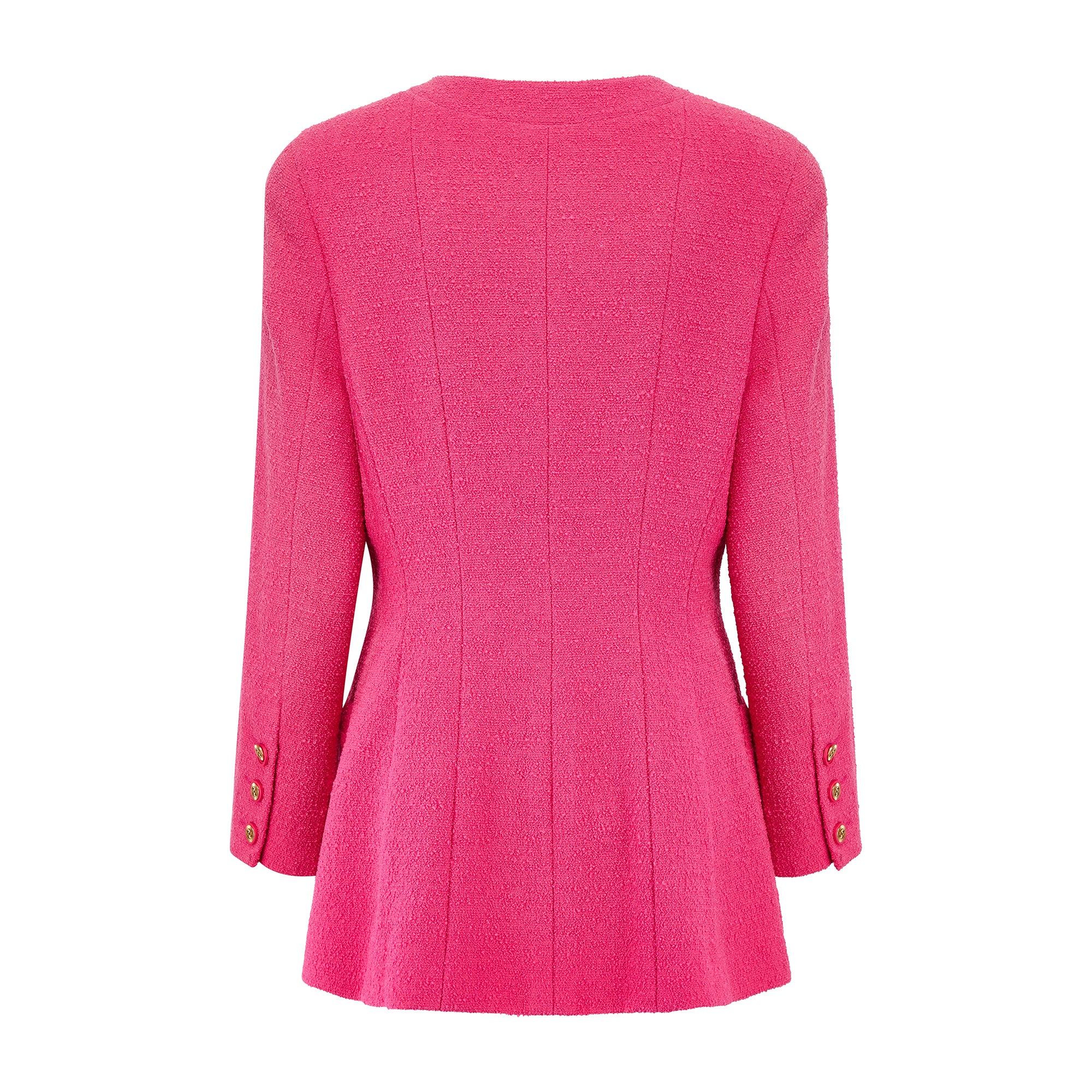 Fall 1991 Chanel Runway Documented Pink Boucle Wool Jacket In Excellent Condition For Sale In London, GB