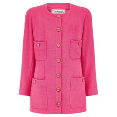 Fall 1991 Chanel Runway Documented Pink Boucle Wool Jacket