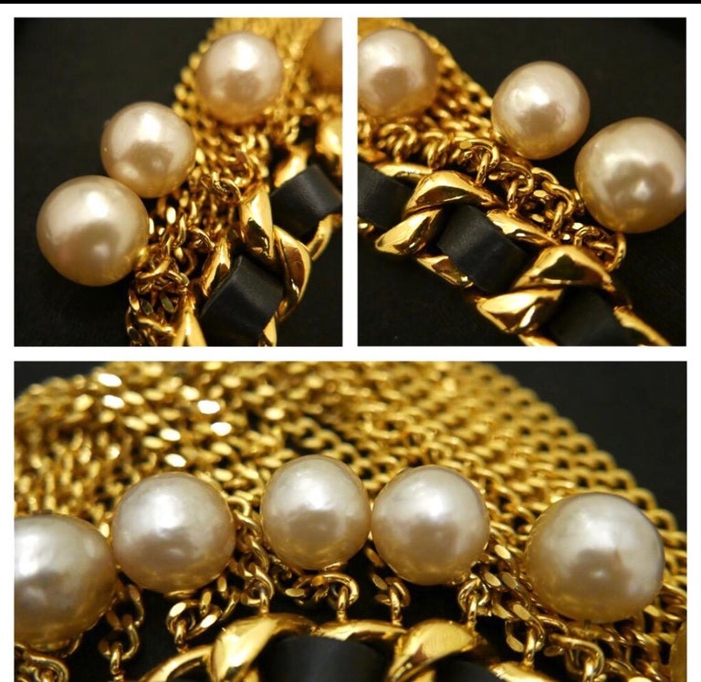 Fall 1991 Runway Magnificent CHANEL Gold Toned Faux Pearl Chain Necklace at  1stDibs