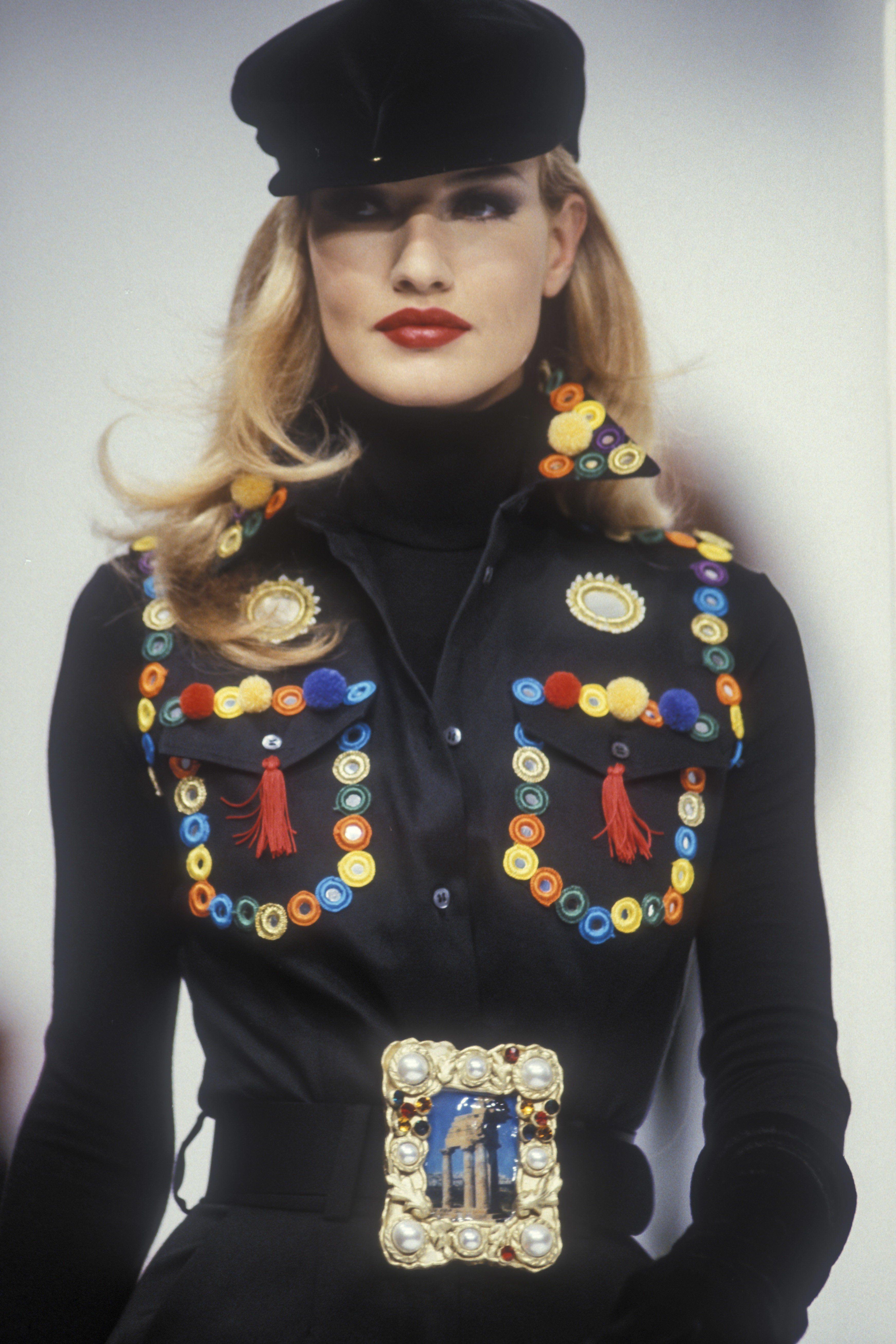 Fall 1992 Documented DOLCE & GABBANA Black Mirror & Tassel Appliqué Velvet Vest For Sale 12