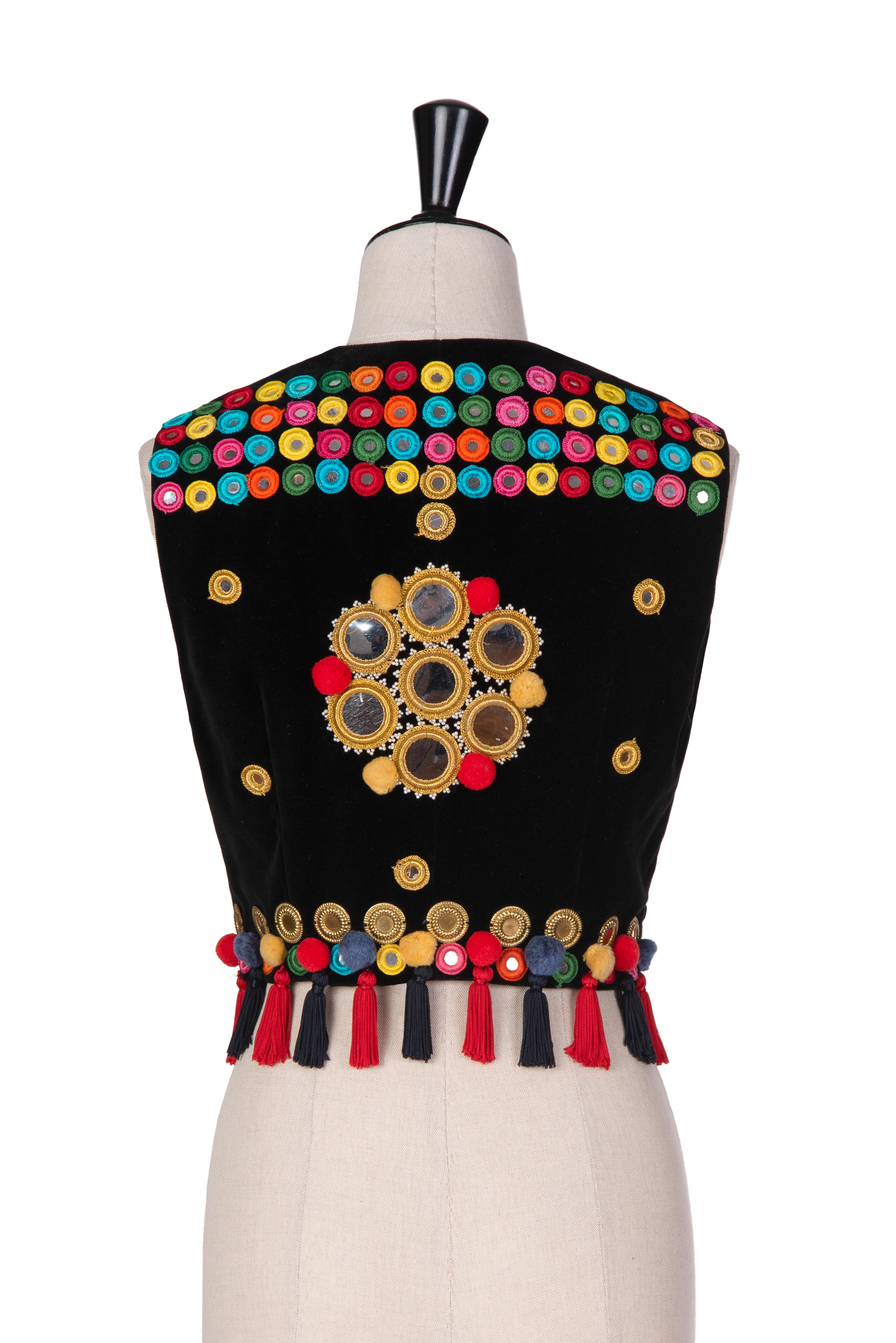 Fall 1992 Documented DOLCE & GABBANA Black Mirror & Tassel Appliqué Velvet Vest For Sale 1