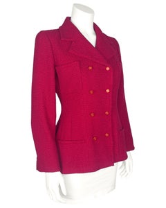 Fall 1995 Chanel Red and Pink Boucle Double Breasted Jacket
