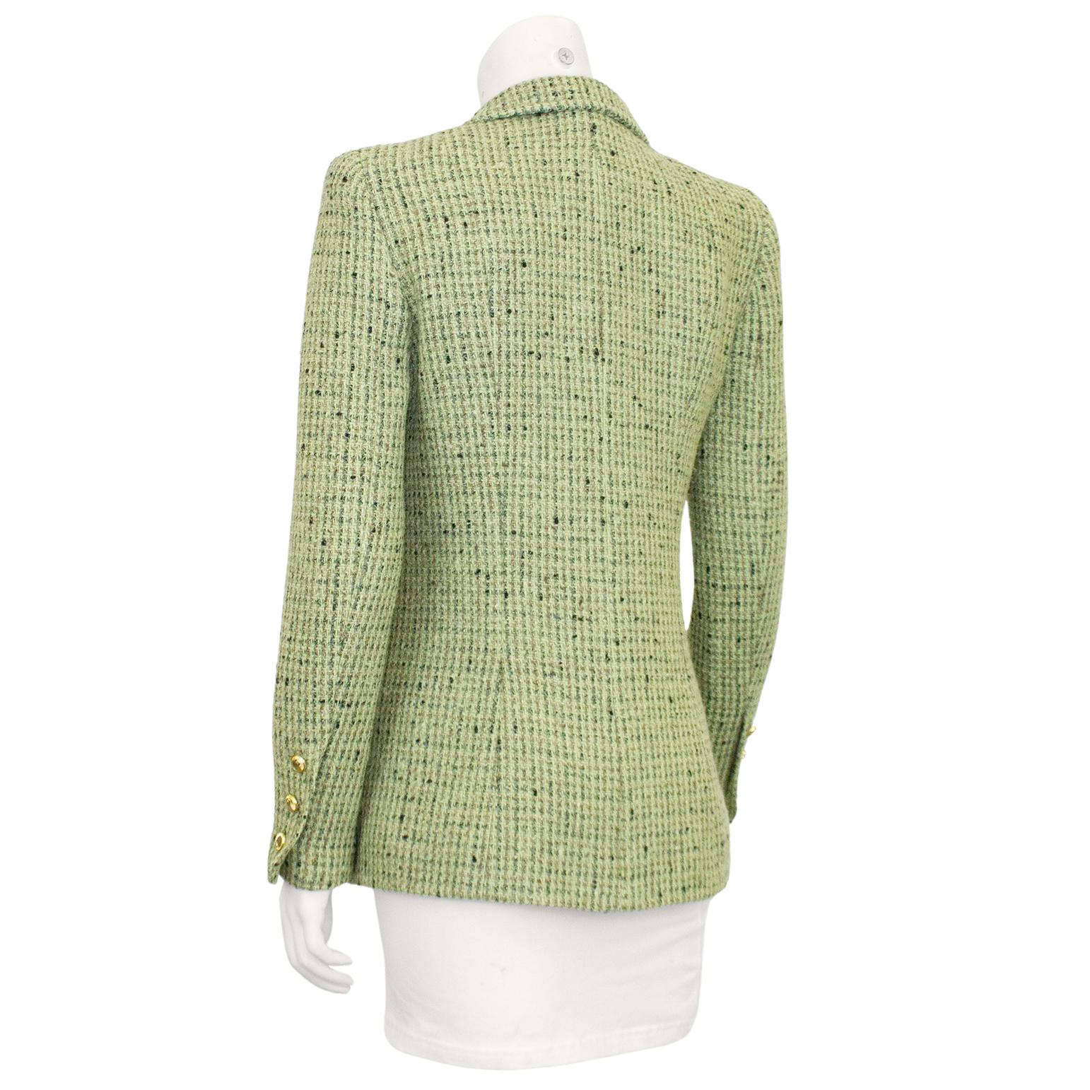 Beige Fall 1997 Chanel Mint Green Bouclé Tweed Jacket For Sale