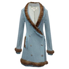 CHRISTIAN DIOR par GALLIANO - Manteau bleu en laine et argent, automne 1997, taille FR 42 - US 10