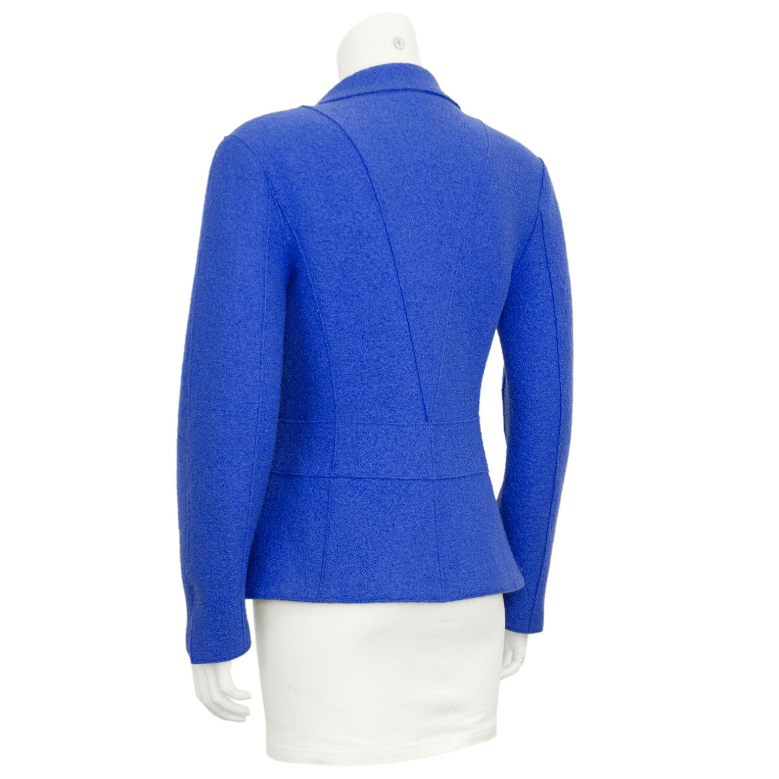 Blue Fall 1999 Chanel Periwinkle Felted Wool Fitted Jacket For Sale