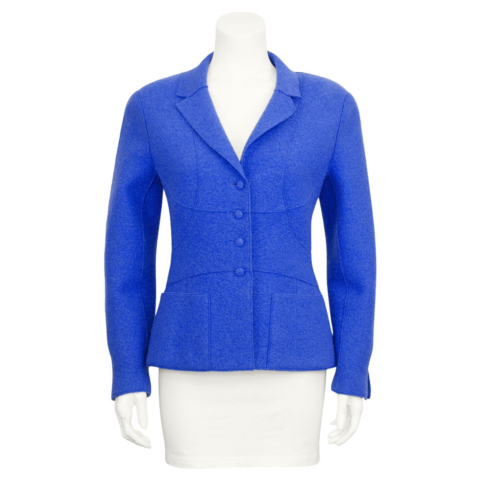 Fall 1999 Chanel Periwinkle Felted Wool Fitted Jacket For Sale