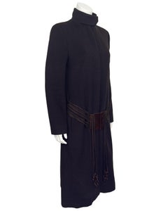 Fall 2000 Chloe by Stella McCartney Runway Brown Wool Coat with Ribbon Belt