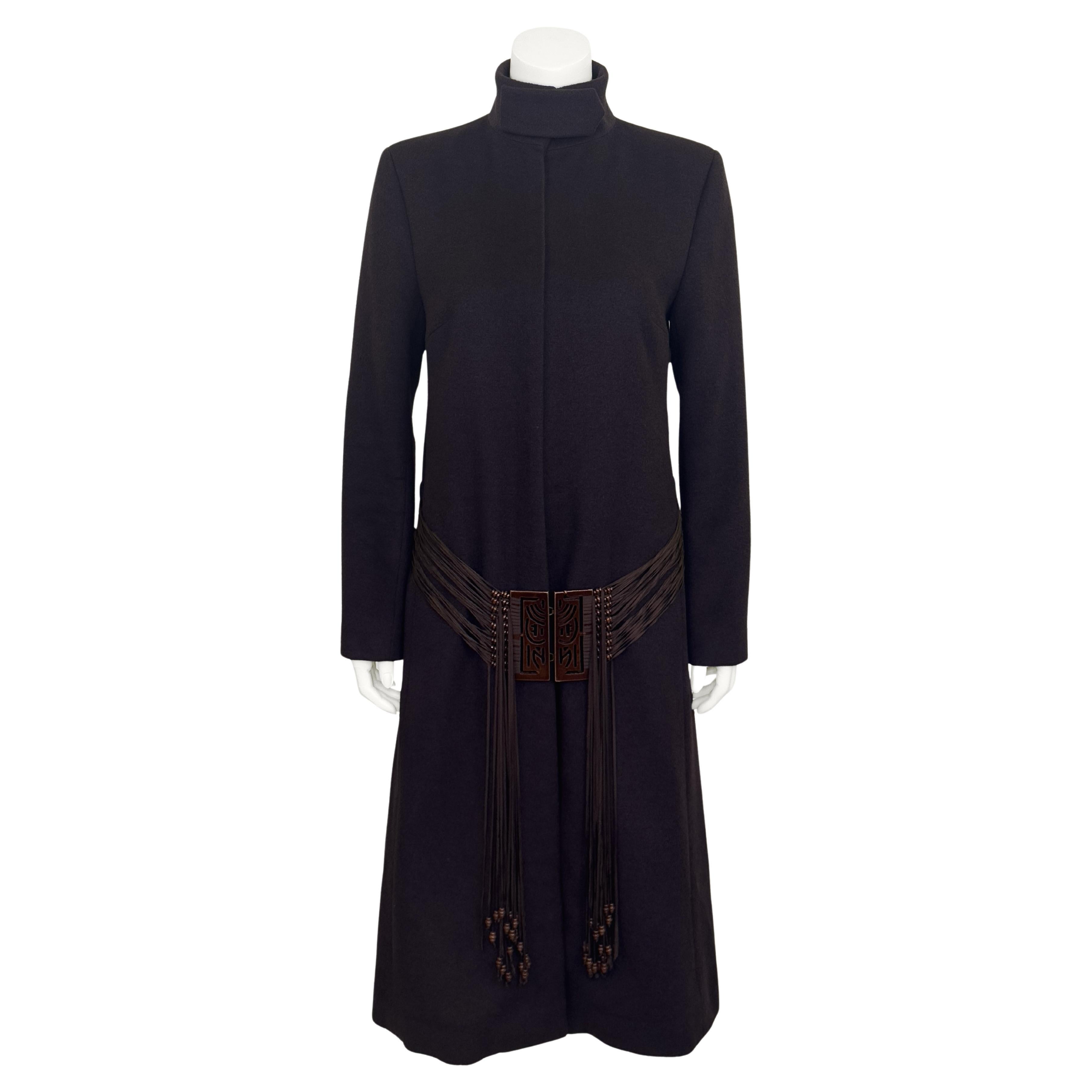 Fall 2000 Chloe by Stella McCartney Runway Brown Wool Coat with Ribbon Belt
