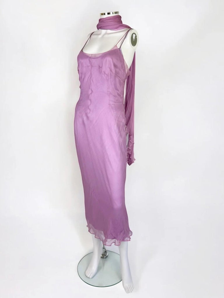 Fall 2000 Dolce and Gabbana Lilac Silk Dress with Scarf For Sale at 1stDibs