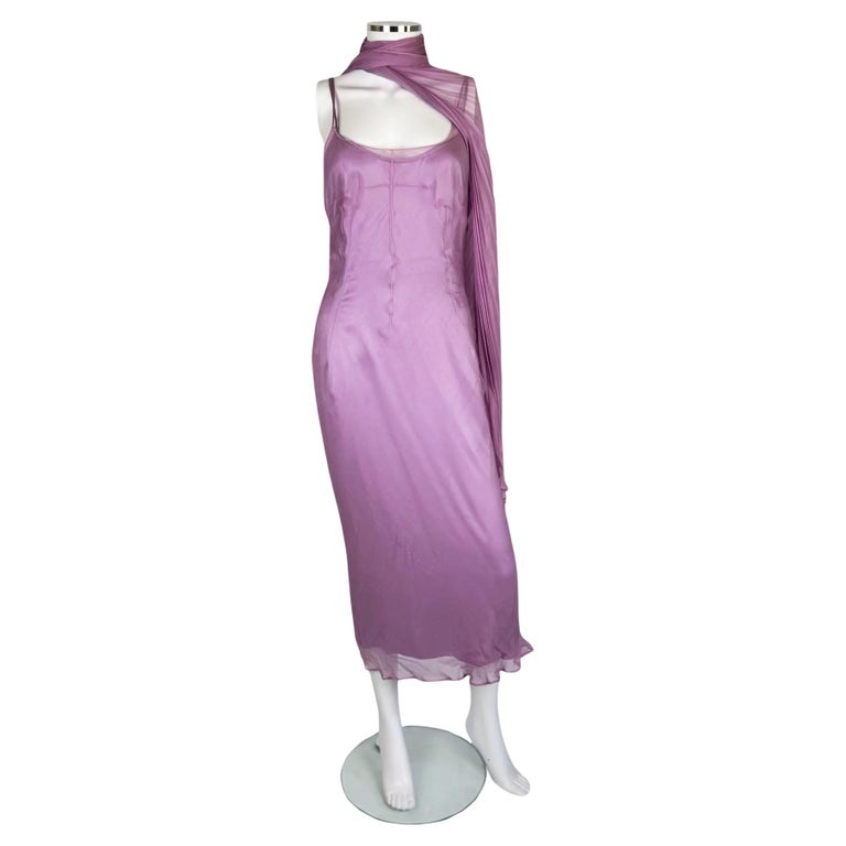 Fall 2000 Dolce and Gabbana Lilac Silk Dress with Scarf For Sale at 1stDibs