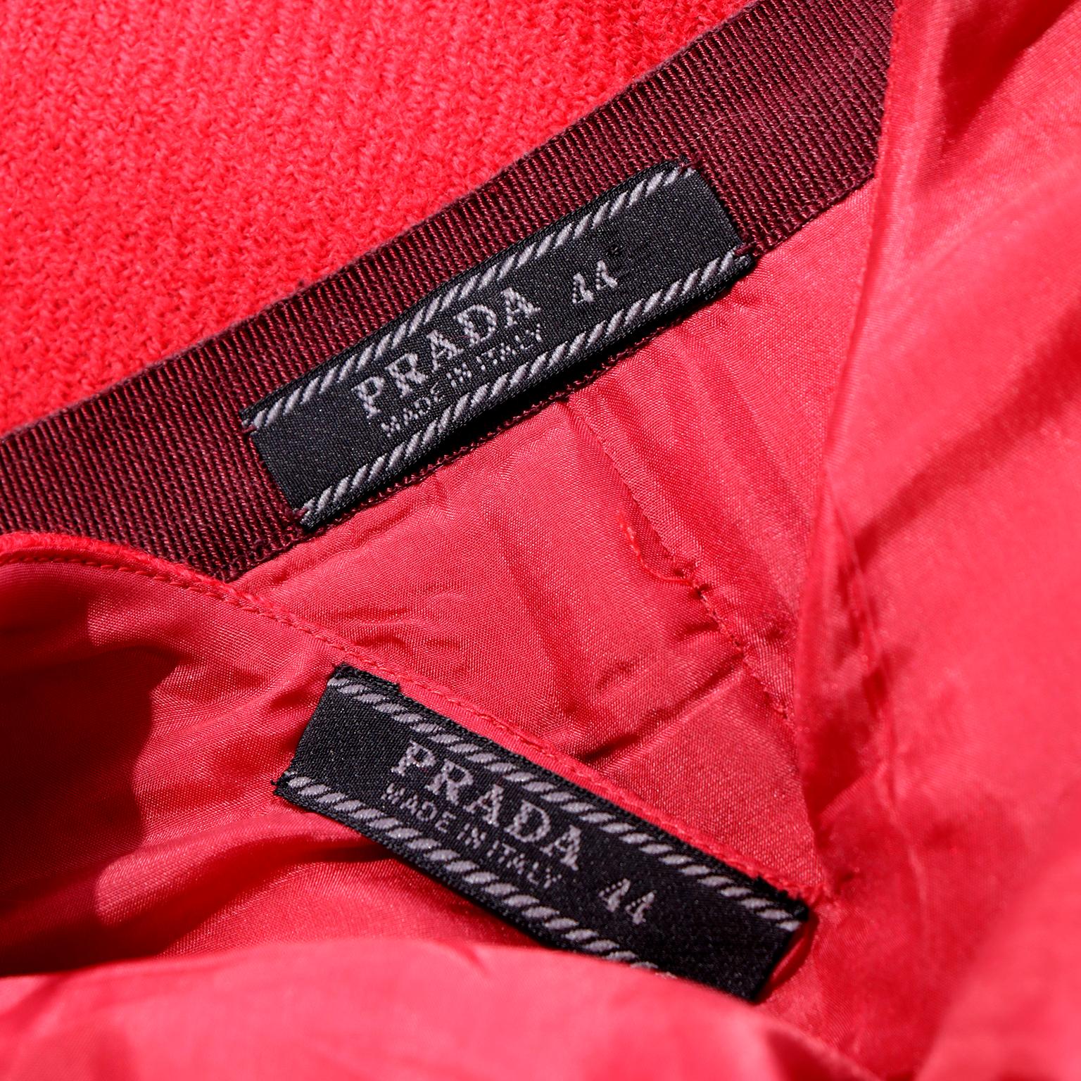 Fall 2000 Prada 2 Pc Red and Purple Wool Top & Skirt Dress w Silk Trim 7