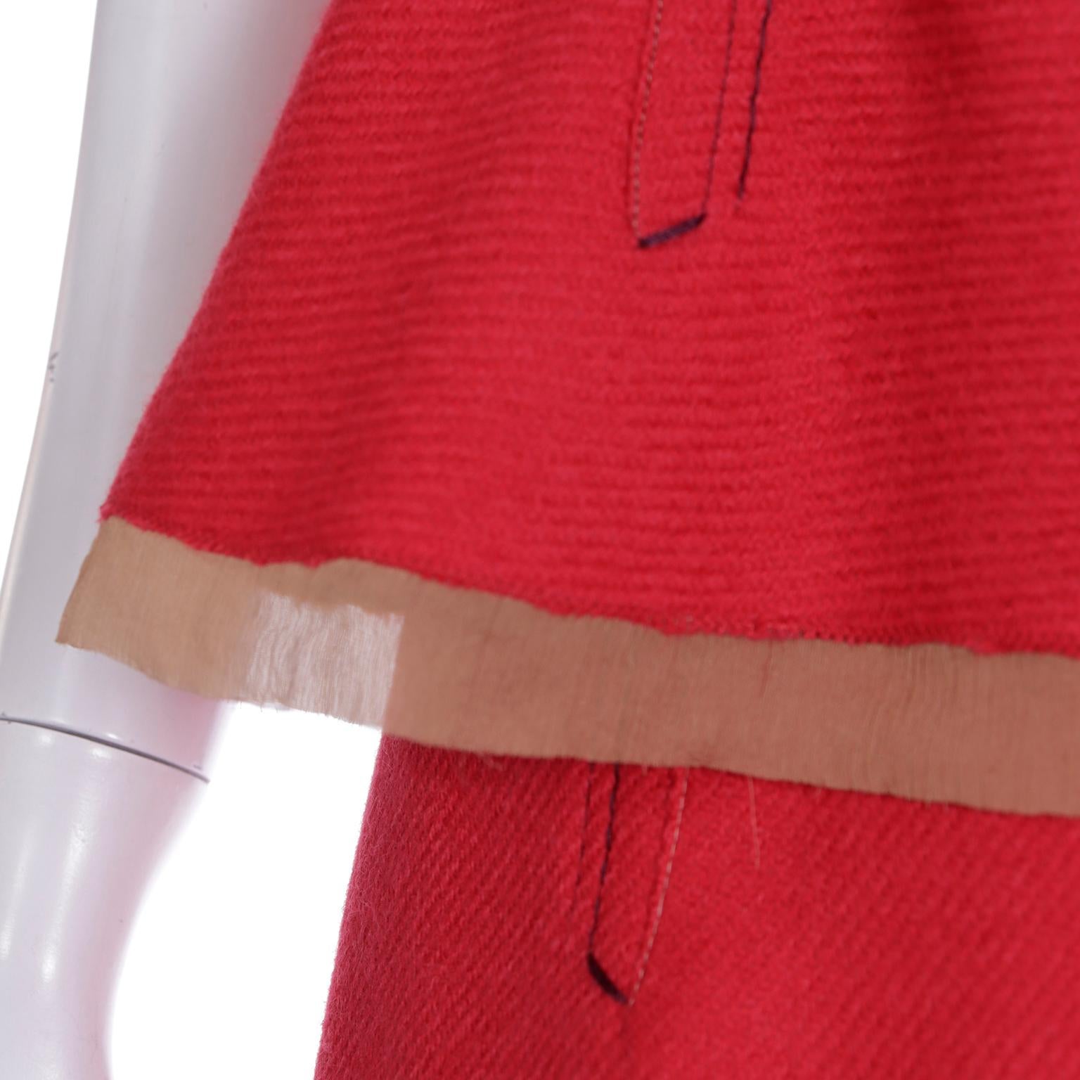 Fall 2000 Prada 2 Pc Red and Purple Wool Top & Skirt Dress w Silk Trim 4