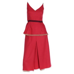 Fall 2000 Prada 2 Pc Red and Purple Wool Top & Skirt Dress w Silk Trim