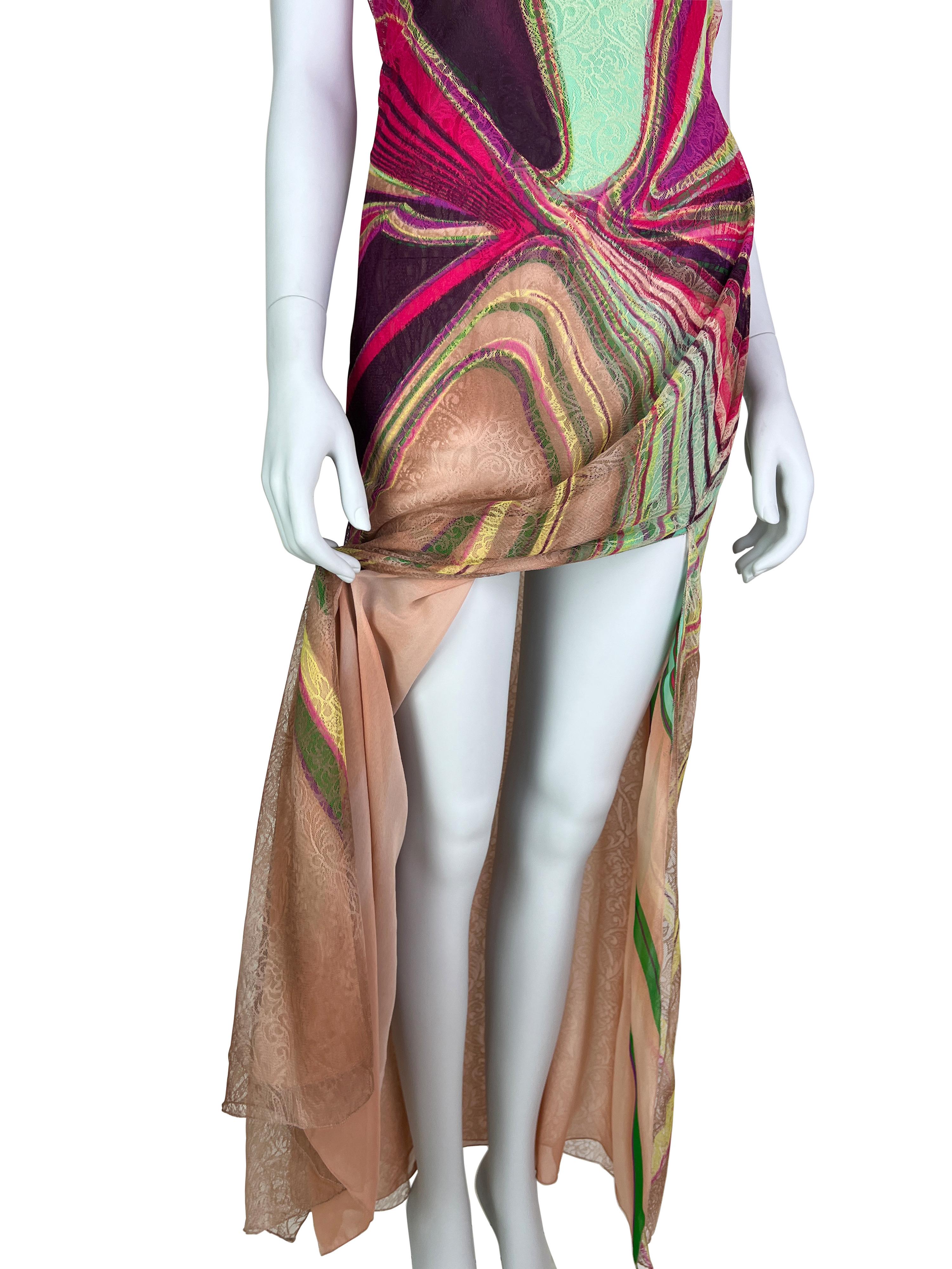 Automne 2000 Versace - Robe imprimée en dentelle en vente 8