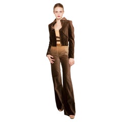 Automne 2001 - Stella McCartney for Chloe - Ensemble veste et pantalon en velours à motifs de coqs